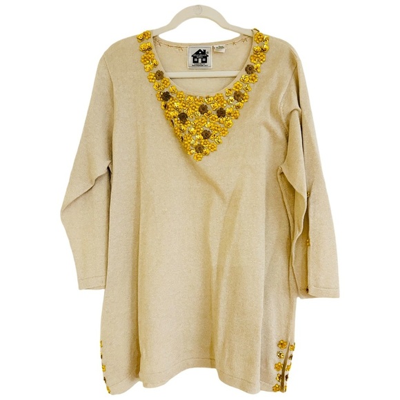 STORYBOOK KNIT Gold Metallic Embellished Sweater - Picture 4 of 11